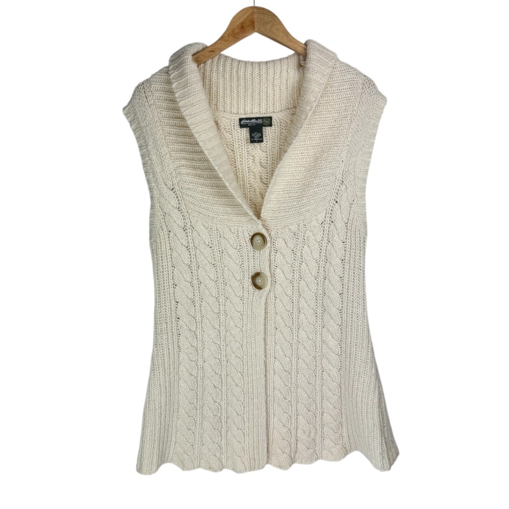 Eddie Bauer Cable Knit Sweater Vest Cardigan Sz Large Wool Blend Button Front